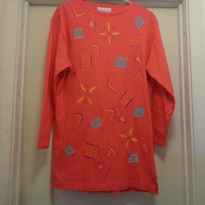 VINTAGE SEGRETS SUN PRINTS TEE SHIRT TUNIC DRESS W GEO EMBLEMS S